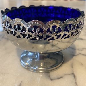 Vintage Cobalt Blue Celtic Quality Silver Plate Bowl. Made in England.